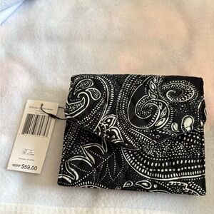 Vera Bradley Black and White Paisley RFID Mini Tri-Fold Wallet